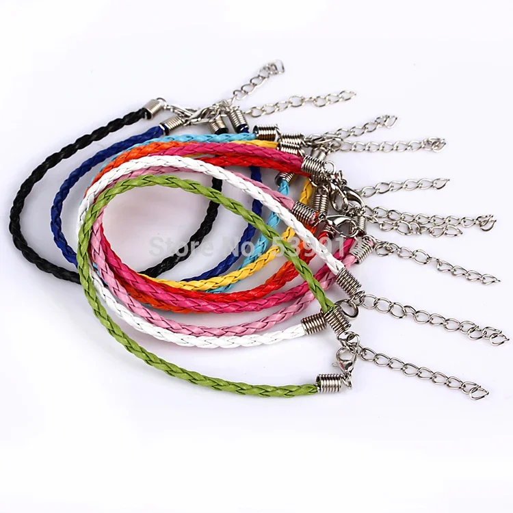 Pulsera trenzada de 3MM y 100 Uds., cordón de cuero pu con cierre de langosta, cadena tejida mixta, accesorios de joyería, materiales para hacer brazaletes