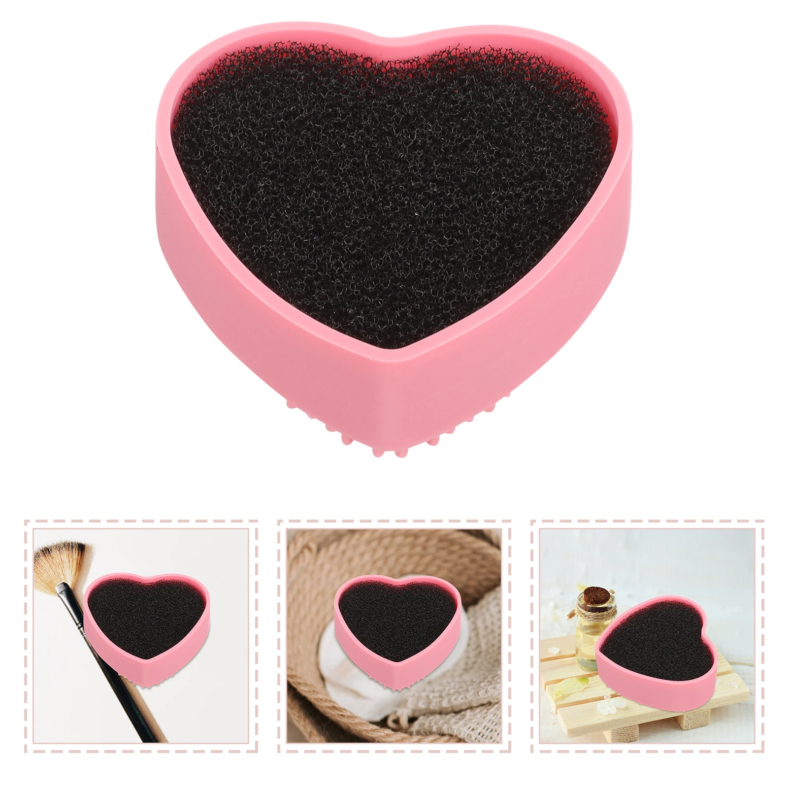

Heart Shaped Sponge Makeup Eye Shadow Brush Cleaning Box Silica Gel Dry Wet Dual Use Quick Clean Case Pink Reusable