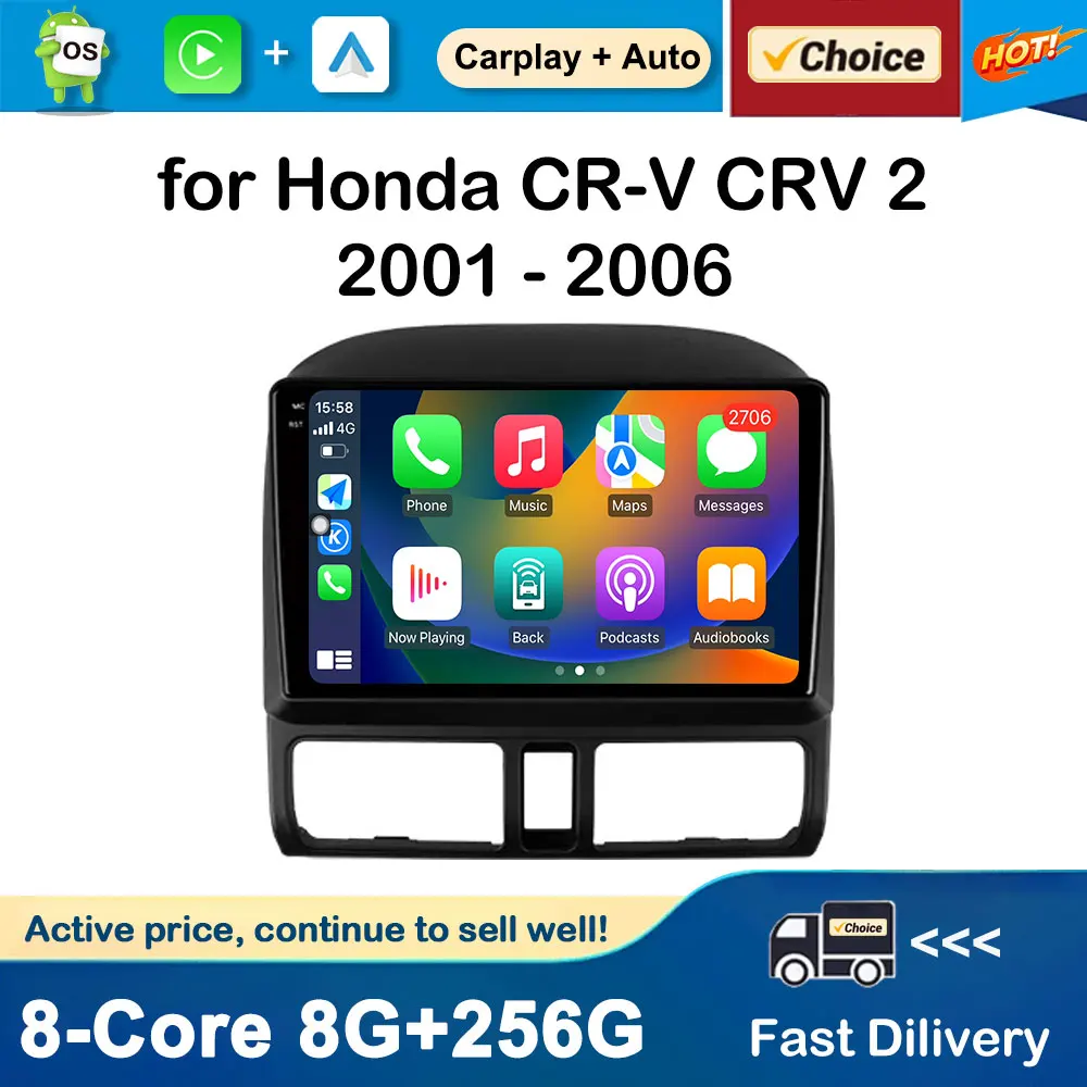 GPS Navi 9 inch Car Multimedia Radio Video Player for Honda CR-V CRV 2 2001 - 2006 Android OS 4G Bluetooth Carplay Button Lights