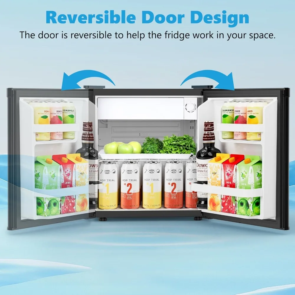 ثلاجة صغيرة بطول 1.6 قدم مكعب مع فريزر، ثلاجة مدمجة بباب واحد قابل للعكس، ترموستات قابل للتعديل، هادئة للغاية، إيفي للطاقة