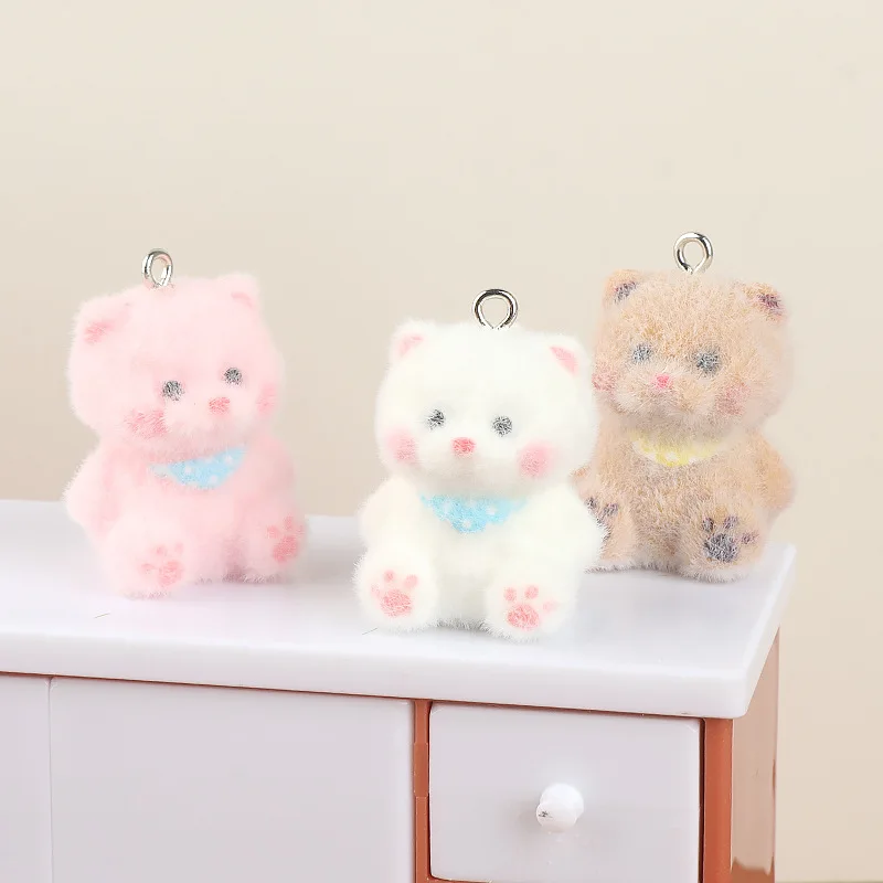 

5 шт., мультяшные смоляные флокированные подвески в виде медведя, аксессуары, ювелирные изделия «сделай сам», кулон для изготовления браслета, брелок, школьная сумка, кулон