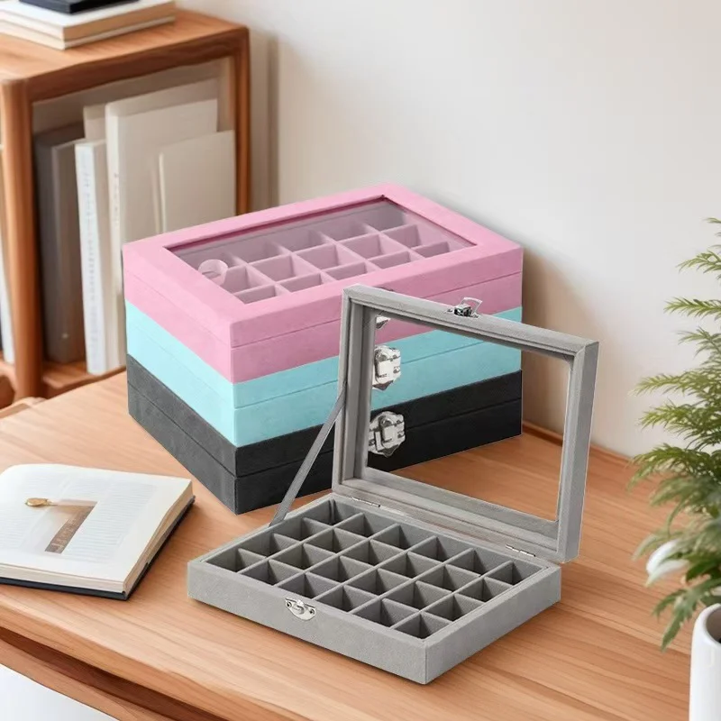 

[YU]Transparent Window Large Capacity 24 Grid Jewelry Storage Box, Simple And High-end Ring Necklace Jewelry Storage Display Box