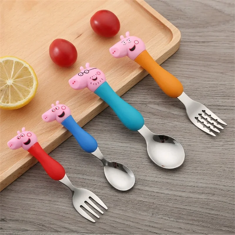 Y Peppa Pig stoviglie forchetta cucchiaio Action Doll Toy George Pig mamma e papà Cartoon Pattern Party ragazzi ragazze giocattoli regali