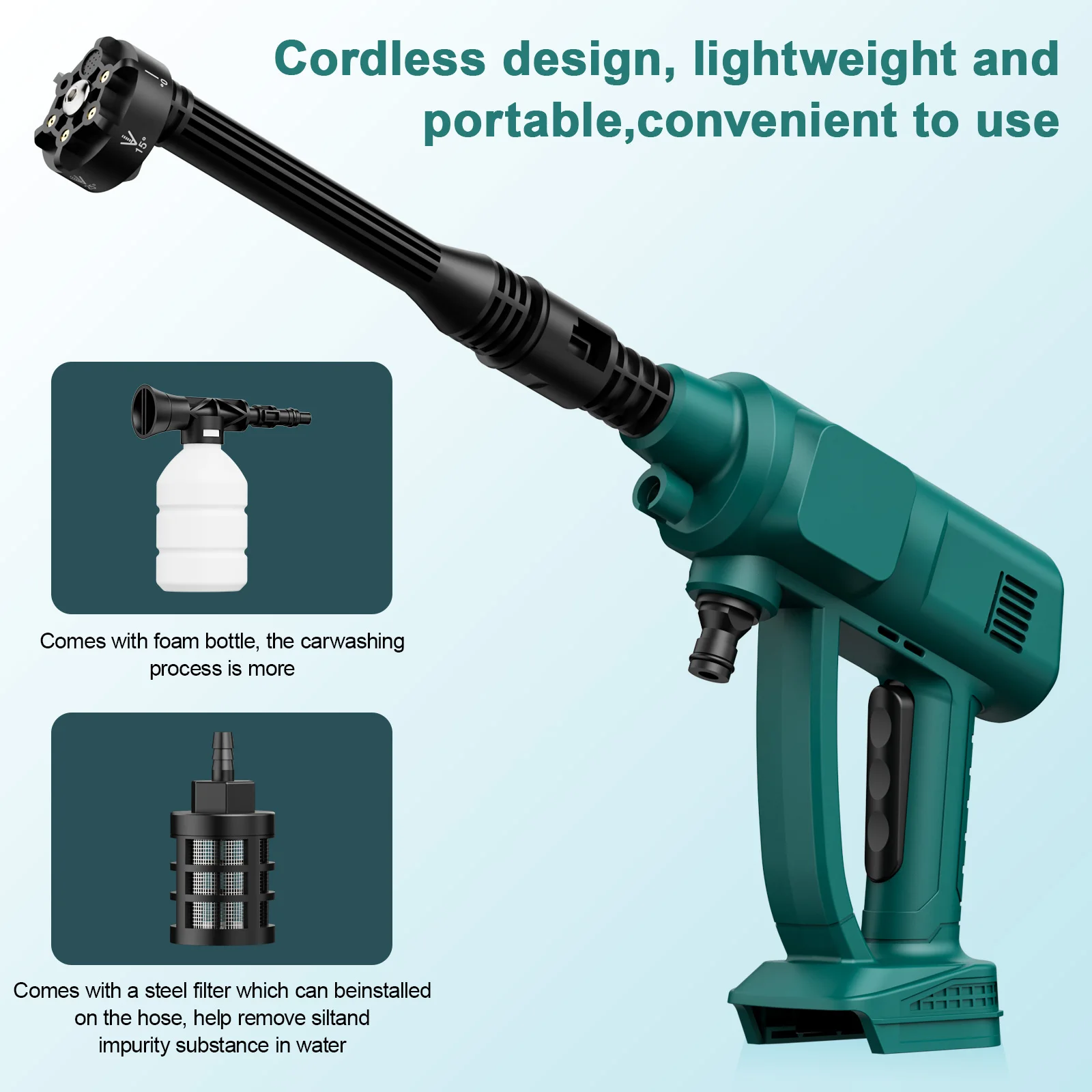 Nananuu Pistola per lavatrice per auto ad alta pressione senza fili per Makita BL1830 18V Batteria Leggero Cordless Jet Wash Car Wash