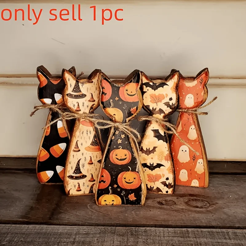 1pc Wooden Cat Halloween Multi-Layer Tray Decoration,Including Elements Like Pumpkins,Gift for Cat Lovers Halloween Christmas