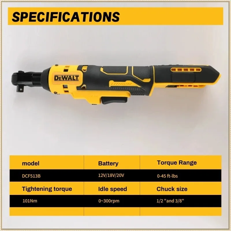 Dewalt DCF512 Right Angle Ratchet Wrench Brushless Cordless 3/8 1/2 Inch Variable Speed LED Light Power Hand Tools