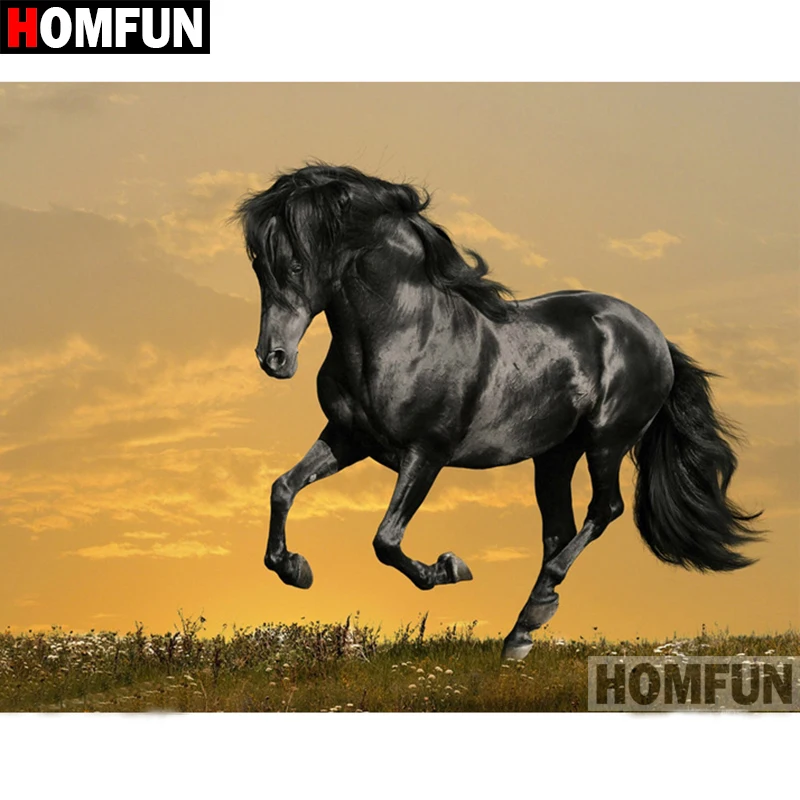 

HOMFUN 5D DIY Diamond Painting Full Square/Round Drill "Black horse" Embroidery Cross Stitch gift Home Decor Gift A09326