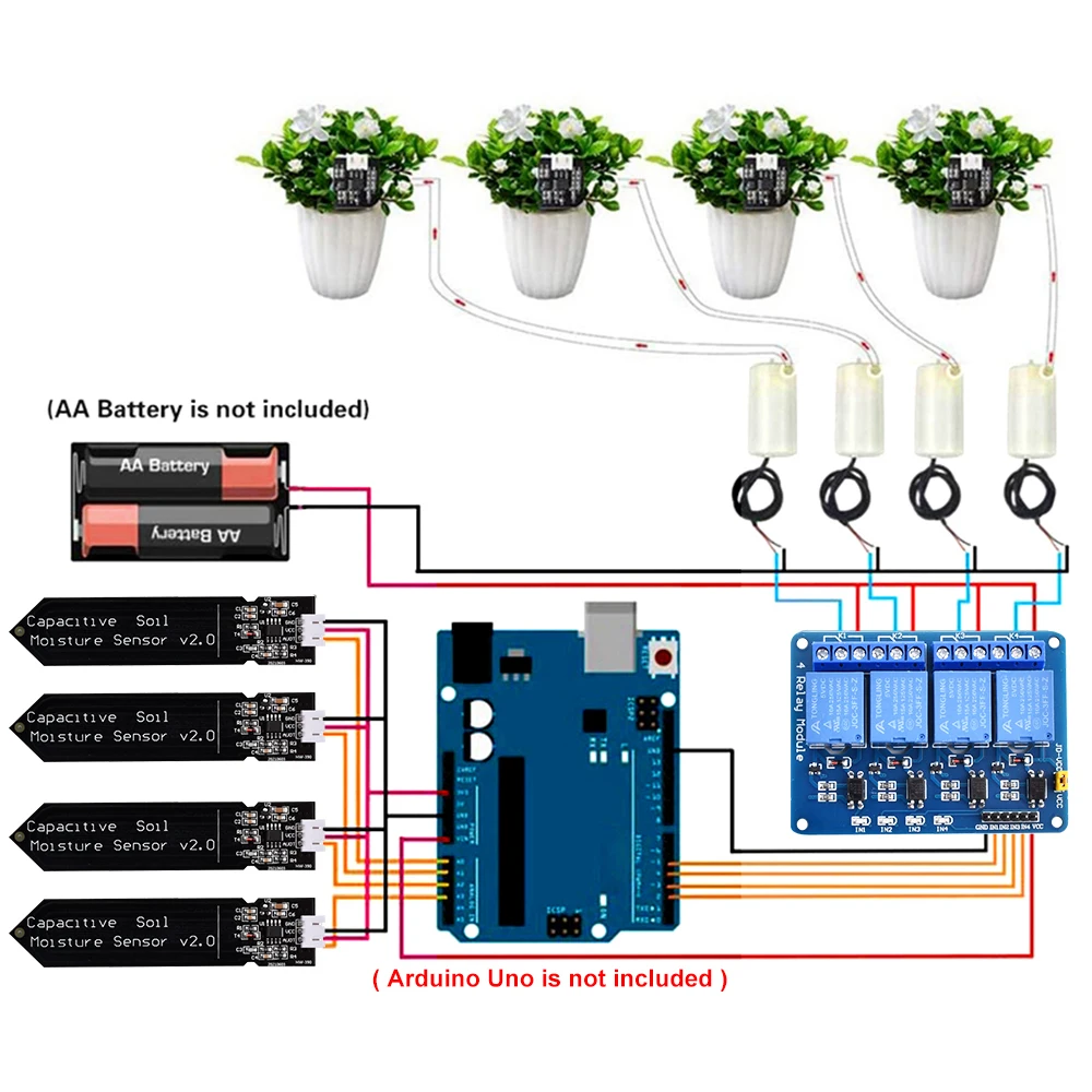 DC3-5V 4Way Relay Automatic Watering Device Capacitive Soil Moisture Sensor Suitable For Monitor Garden Soil Moisture DIY Kit