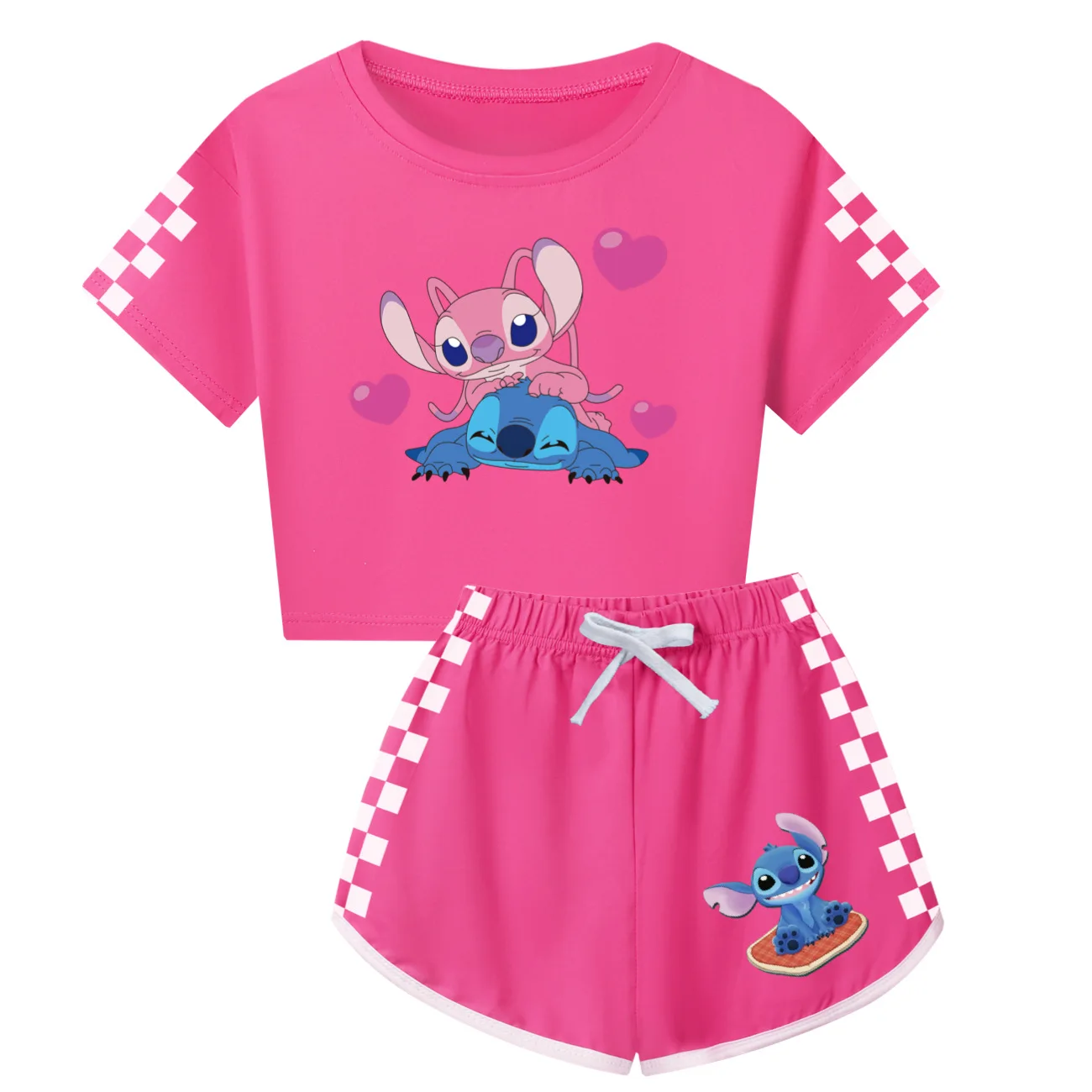 Lilo And Stitch Girls Boys Summer Clothing Set Kids Sports T-Shirt+Pants 2-piece Set Baby Pajamas Comfortable Outfits Sleepwear