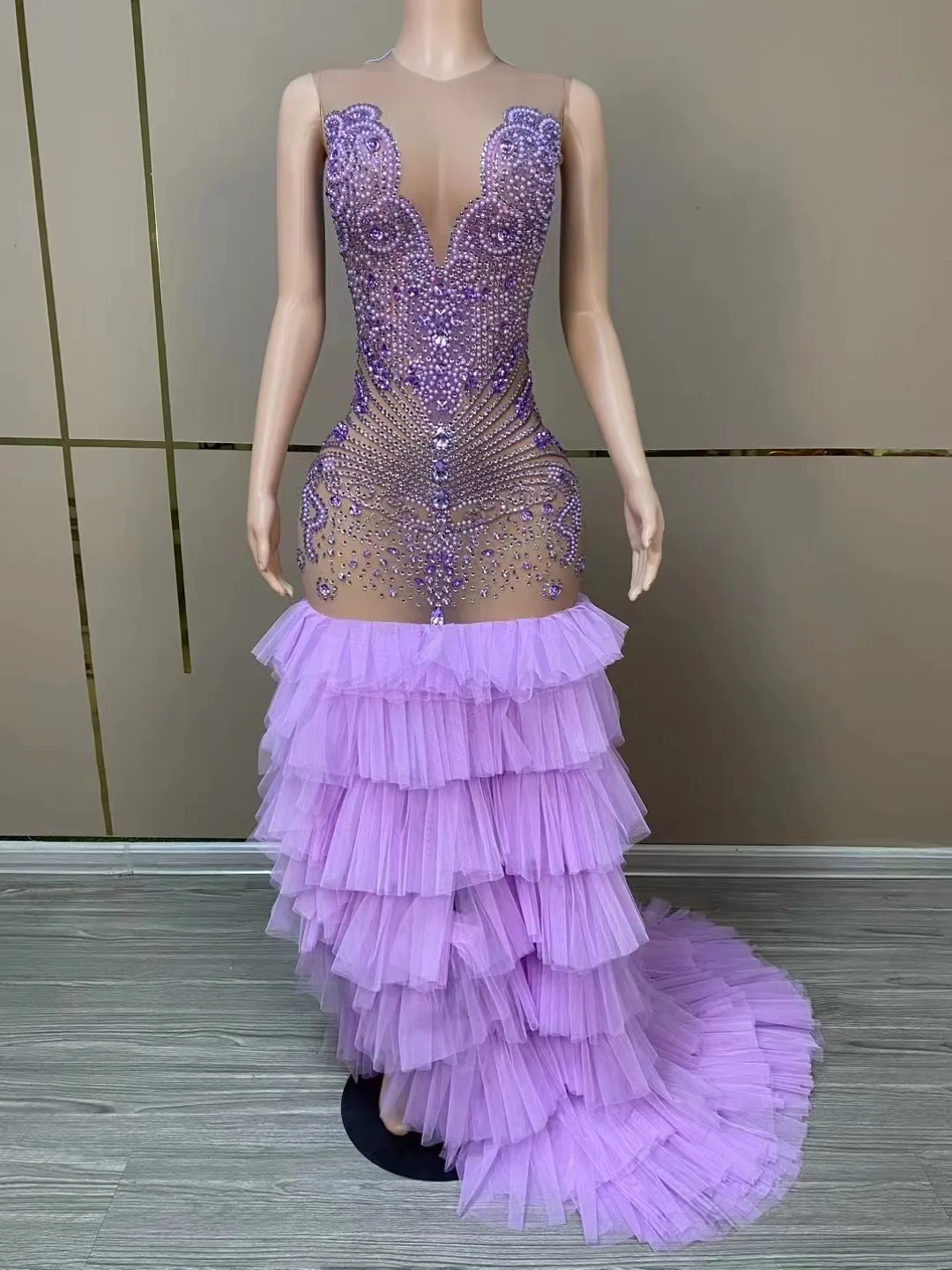 

New Style Fashion Purple Gauze Women Dress Photo Shoot Wear Party Bar BirthdayCelebration Outfit Stage Performance Costume D105