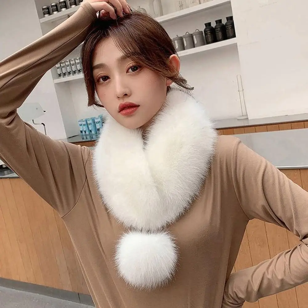 Fashion Thicken Warm with Pompom Imitation Fur Scarf Women Scarf Fur Collar Artificial Wool Bib