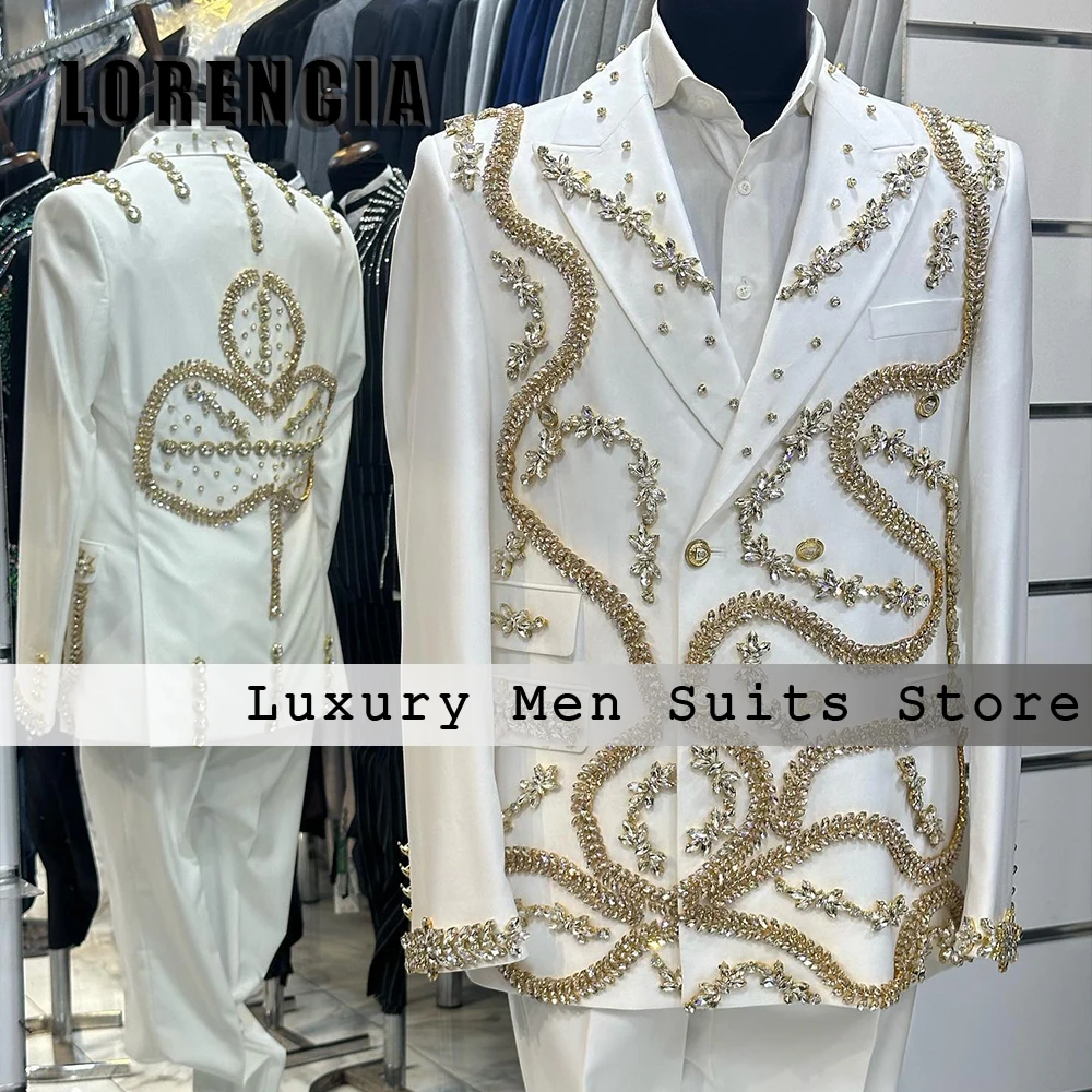 

Luxury Diamond Male Suits 2 Pieces Double Breasted Glitter Tuxedos Wedding Men Clothes Customized Blazer Pants zomerset heren