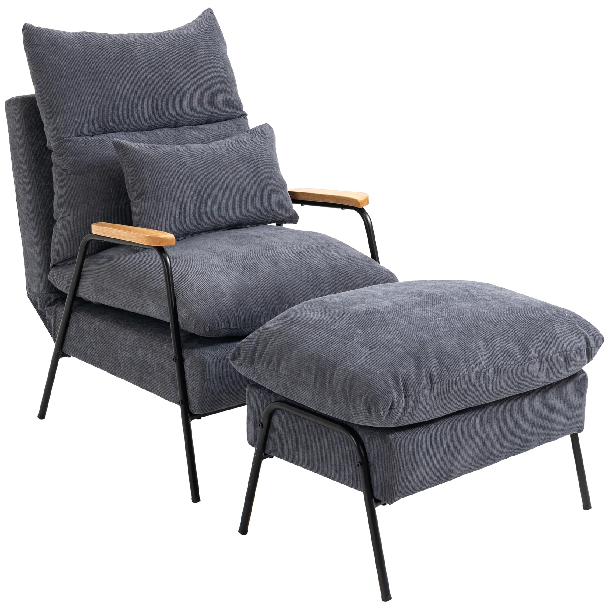 HOMCOM-Sillón de relajación con Respaldo Ajustable, Reposapiés, 91,5 68x88 cm, Gris