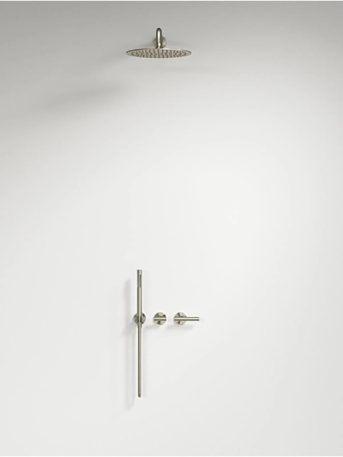 Italian minimalist concealed shower set, brushed by the part, silver embedded in the wall shower, bath nozzle, all copper.