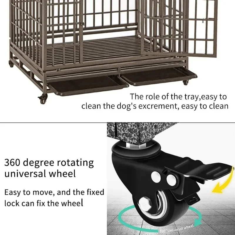 Heavy Duty Dog Crate Strong Metal Pet Kennel Playpen with Two Prevent Escape Locks Large Dogs Cage with Wheels