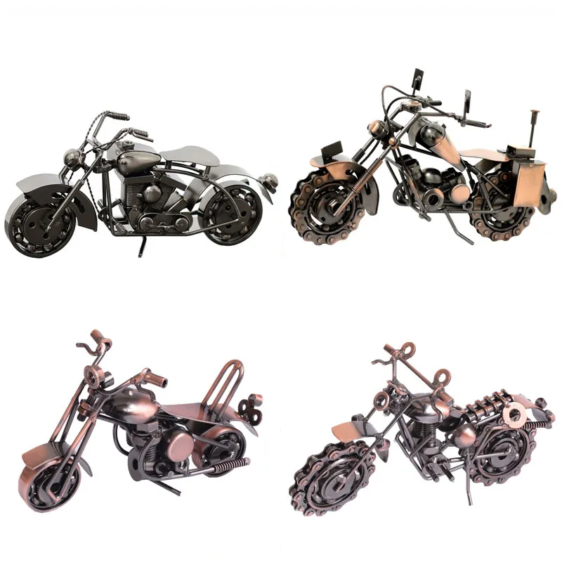 Motorcycle Model Retro Motor Bronze Handmade Motor Metal Decoration Prop Vintage Home Decor Kid Toy Figurine Iron Boy Gift