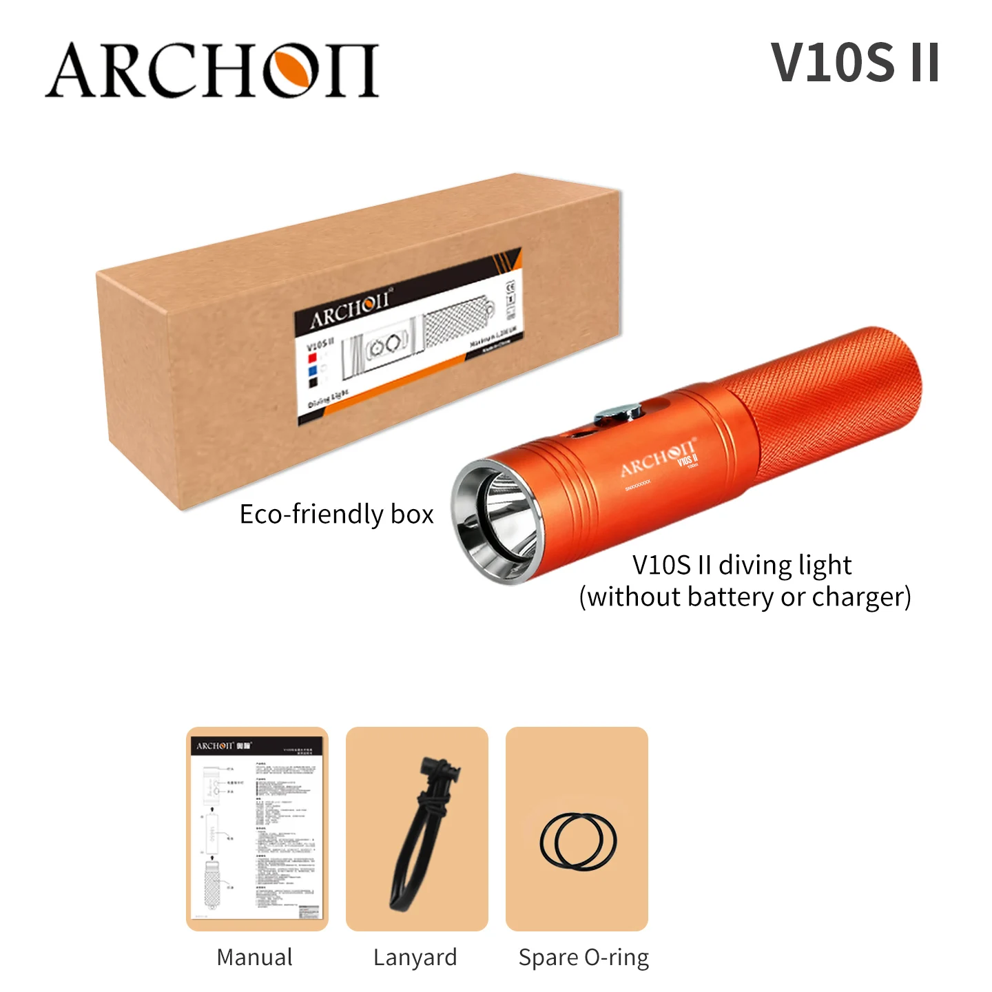Archon V10S II Compact Dive Light 1200 Lm Waterproof Flashlight for up to 100 Meters without battery Underwater Use