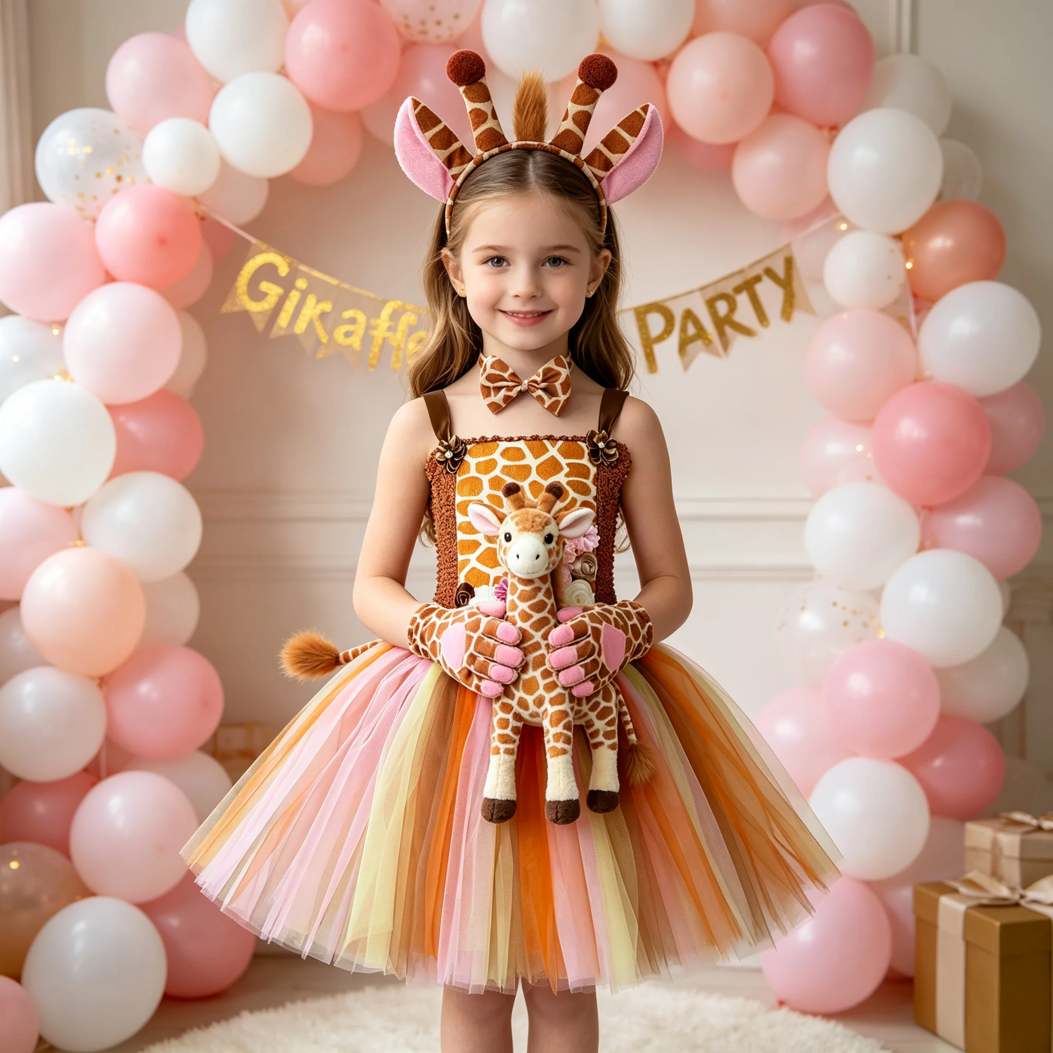 Giraffe Tutu Dress Jungle Animal Zoo Print Girls Kids Halloween Party Birthday Performance Baby Toddler Ruffled Soft Cutie Sweet