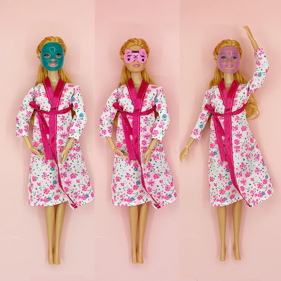 Handgemachter Bademantel für 30cm Puppen süße Mini-Artikel Gesichts maske Haarschmuck Set Miniaturen Spielzeug für Mädchen Spielset