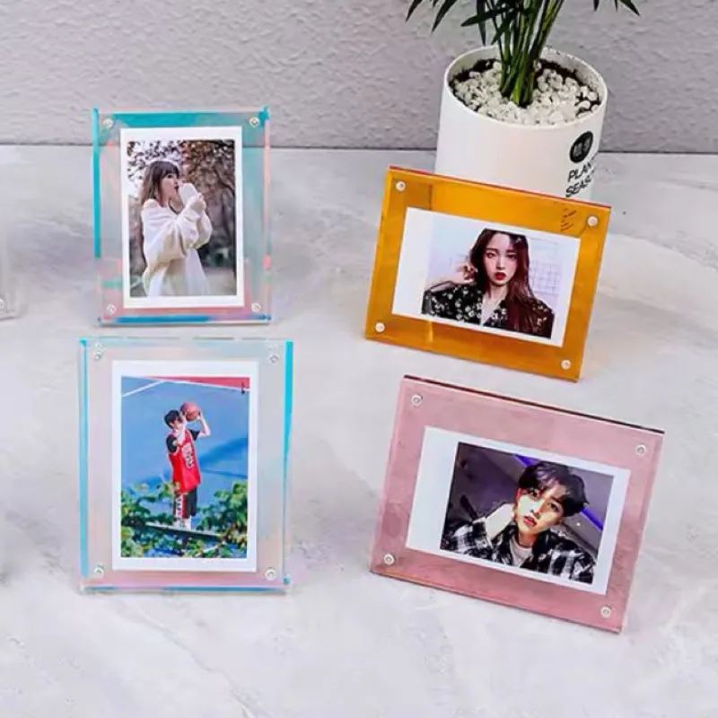 หลายขนาดที่มีสีสัน Strong แม่เหล็กอะคริลิค Anime Star กรอบรูปคริสตัลโปร่งใส Polaroid Photo Card ขาตั้งของขวัญของเล่น