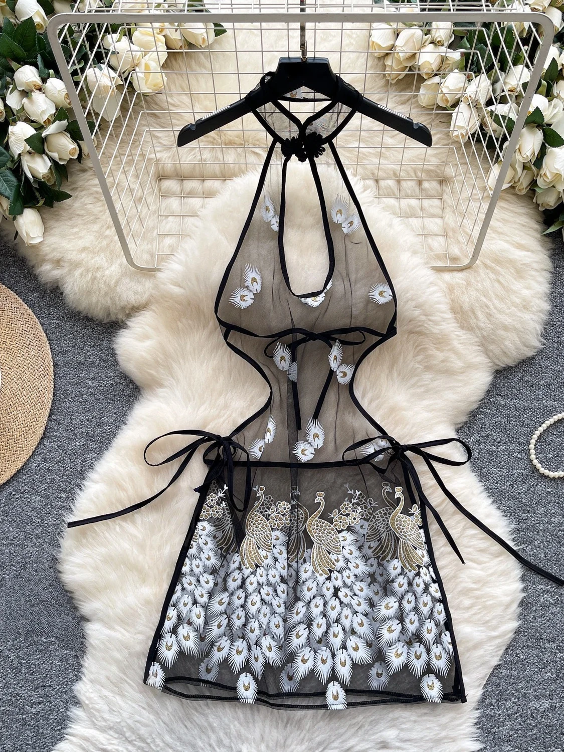 Sexy Kleid mit Hasen-Print Kimono-Design Verführerisches Langarm-Kleid mit Schleife Süßes Niedliches Reizvolles Elegantes Kleid – Detail 13