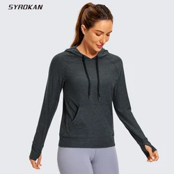 SYROKAN felpa con cappuccio da donna camicie a maniche lunghe Running Workout Top Pullover felpe con tasca Casual per il tempo libero con cappuccio autunno primavera