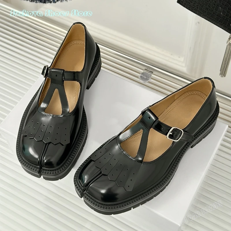 

Surkova Retro Split-toe Tassel Thick Sole Mary Janes Shoes 2024 Fashion Pumps Women Girls Footwear Comfy Buckle Strap Flat Shoes