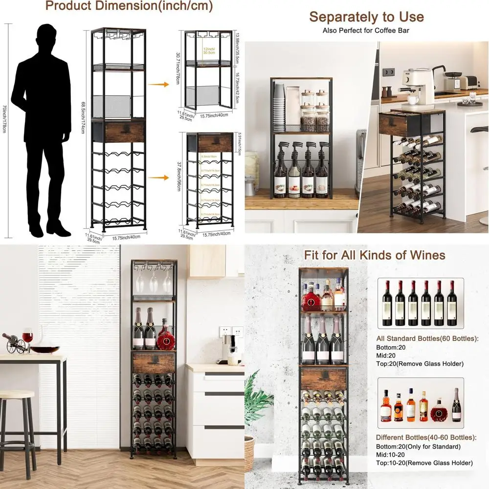 

Черная винная полка в античном стиле на 40 бутылок с держателем для бокалов и регулируемыми ножками для домашнего бара