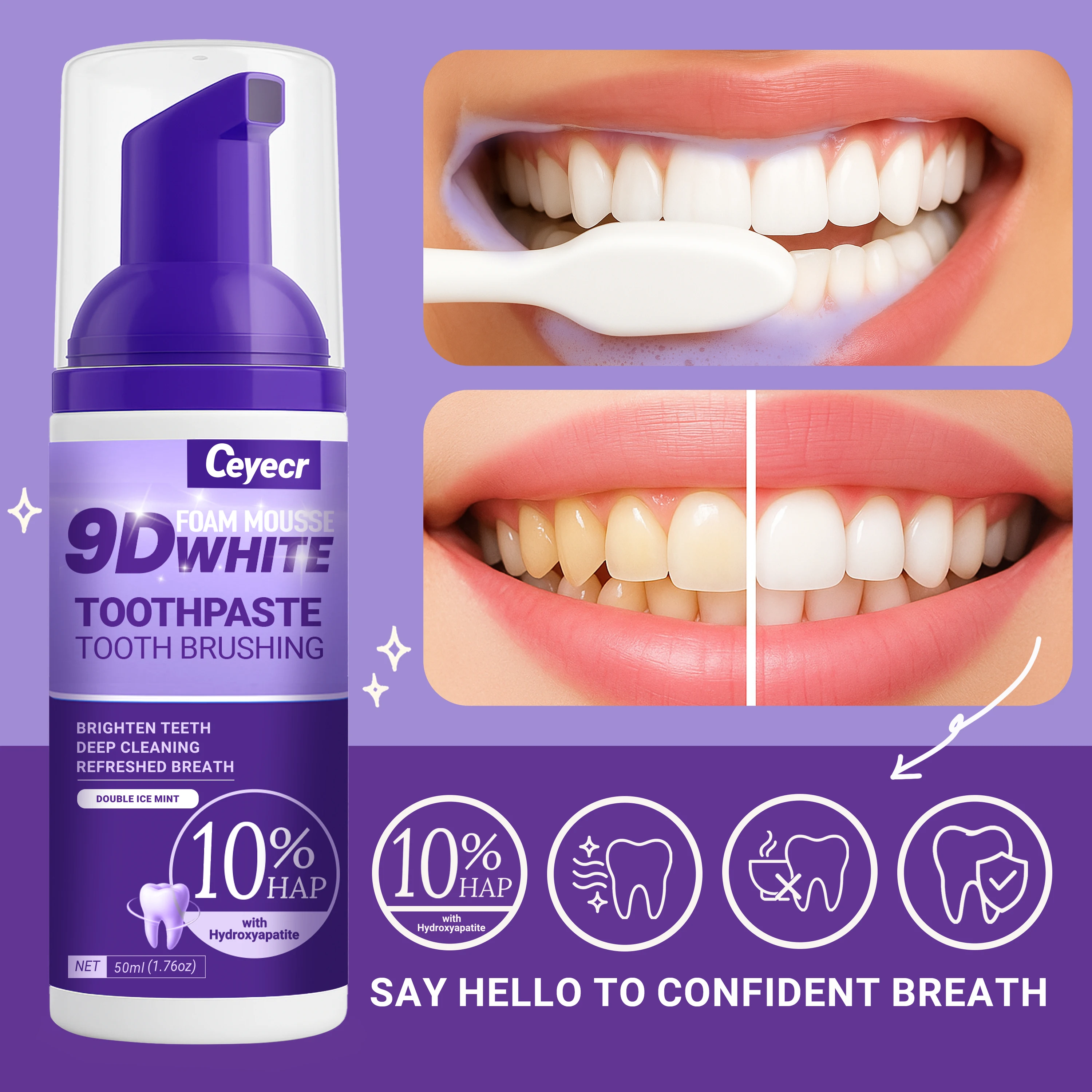9D White Mousse Toothpaste Teeth Whitening Removing Yellow Teeth Cleaning Tooth Stain Oral Fresh Tooth Care Product