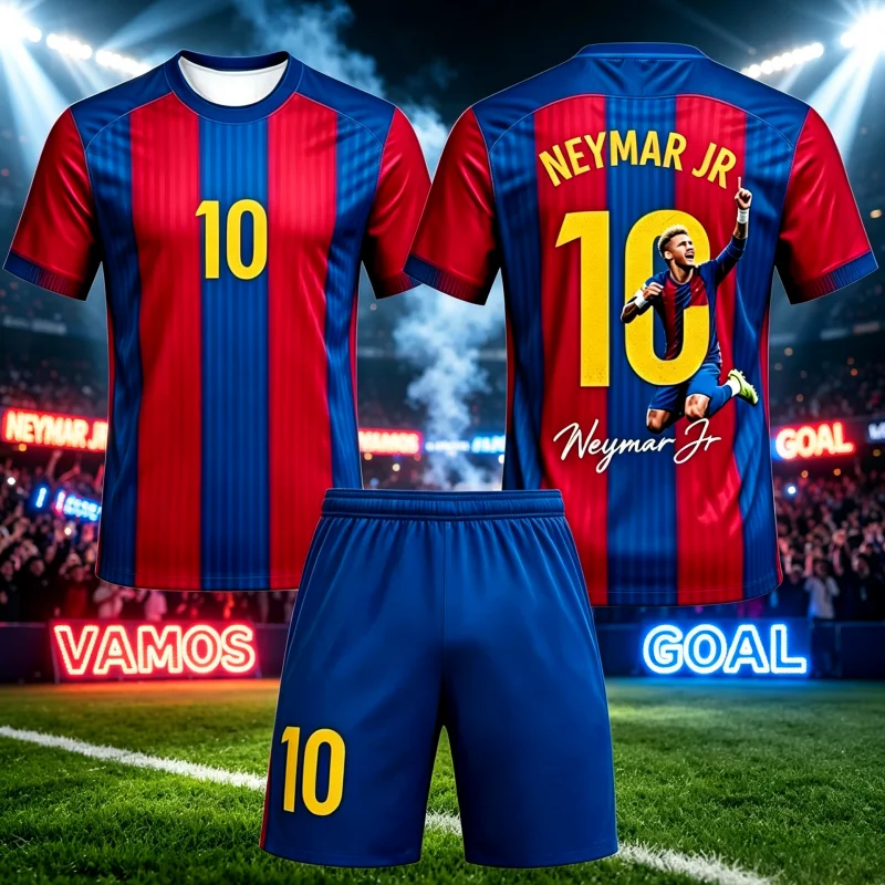 Summer New Trendy Neymar Football Training Short Sleeve T-shirt and Shorts Set Men Women Breathable Sportswear Family Kids Tees