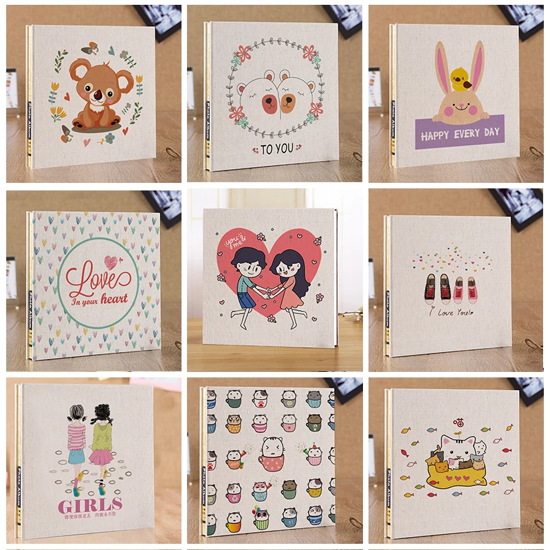 

Scrapbook Photo AlbumsLinen Hardcover Magnetic Burlap Cover Self Adhesive Diy Cartoon Wedding Memory Guest Book Portfolio Gift