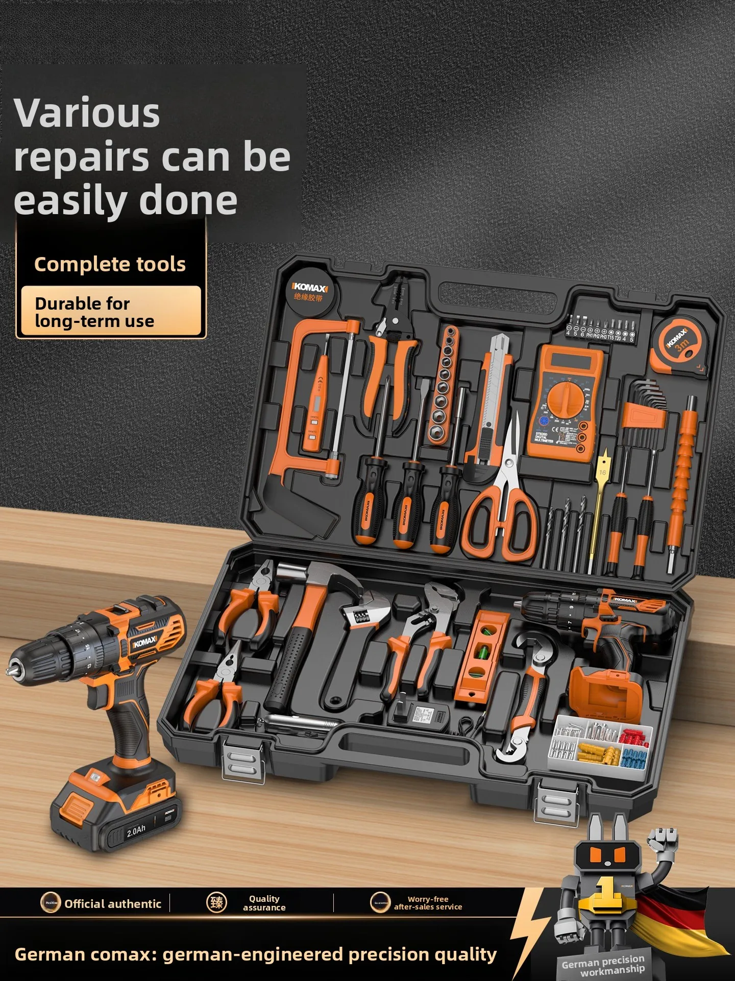 118 Piece Cordless Drill Tool Set with 12V Lithium Battery, Household Repair Kit with Screwdriver Bits, Sockets, Hammer and