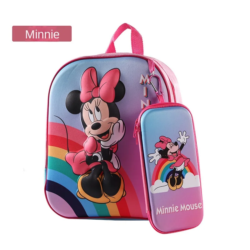 Disney Cute Cartoon Mickey and Minnie Animated Children\'s Schoolbag Pencil Case Two-piece Set Kindergarten Children\'s Backpack