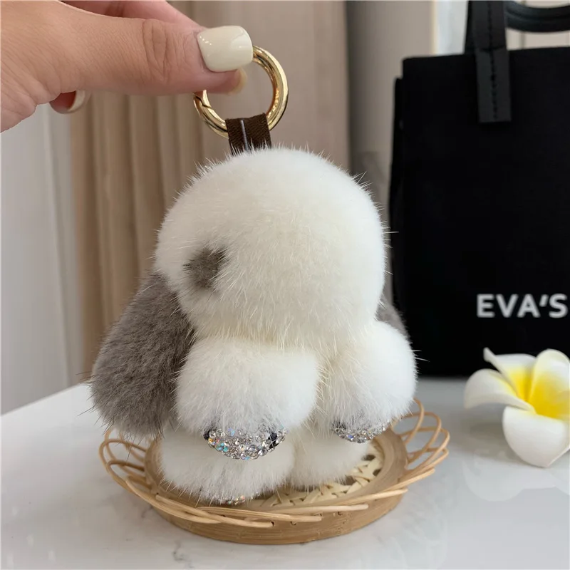 2024 Real Mink Fur Bunny Fur Pendant Bag Jewelry Key Chain Plush Pendant Trumpet Cute Cute Rabbit Children Animal Cartoon Doll