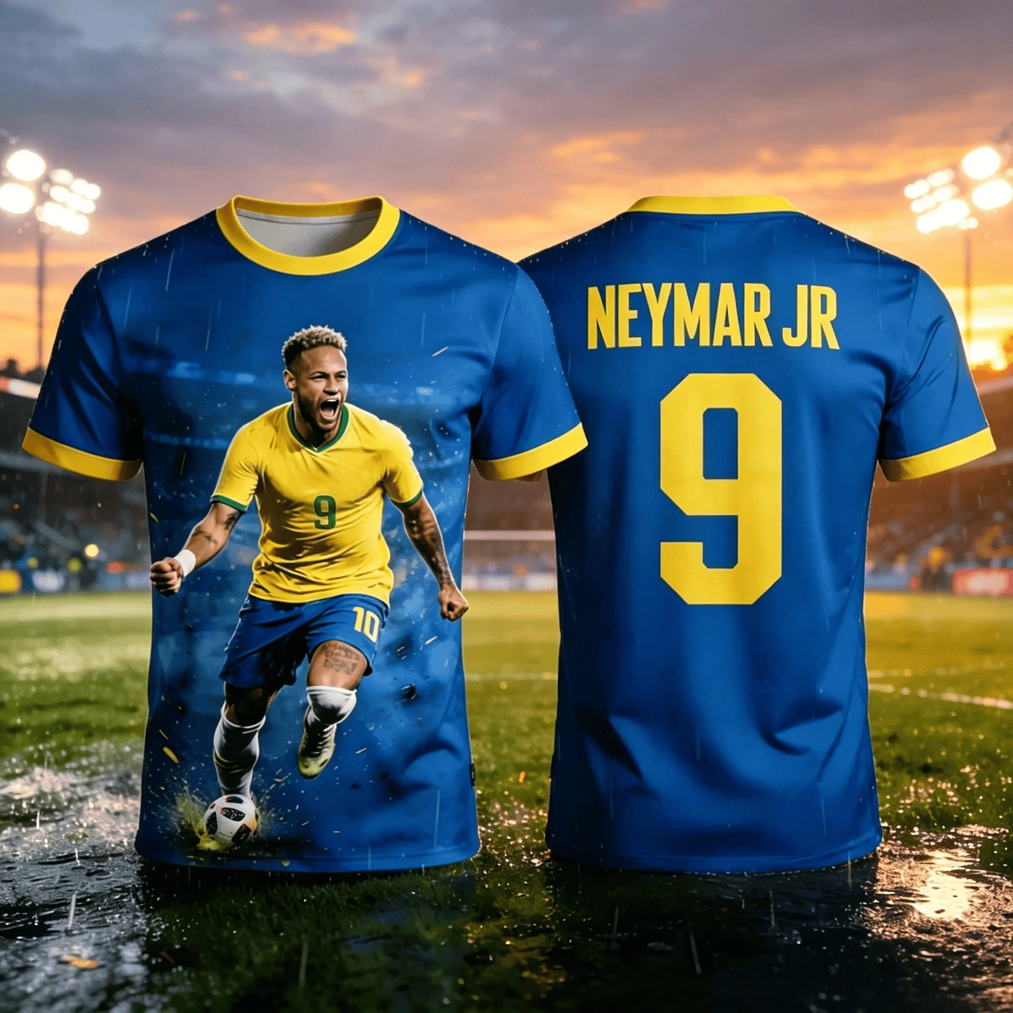 Summer 2026 # Neymar # Children and Adults Special Edition Loose Breathable Yellow Blue Family Couple Children's T-shirt