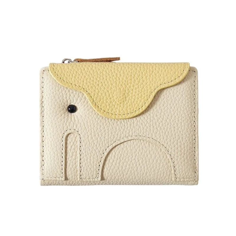New in Women Cute Animal Mini Wallet Genuine Leather Card Holder Two-tone Cartoon Foldable Coin Purse Travel Gift Ladies Clutch