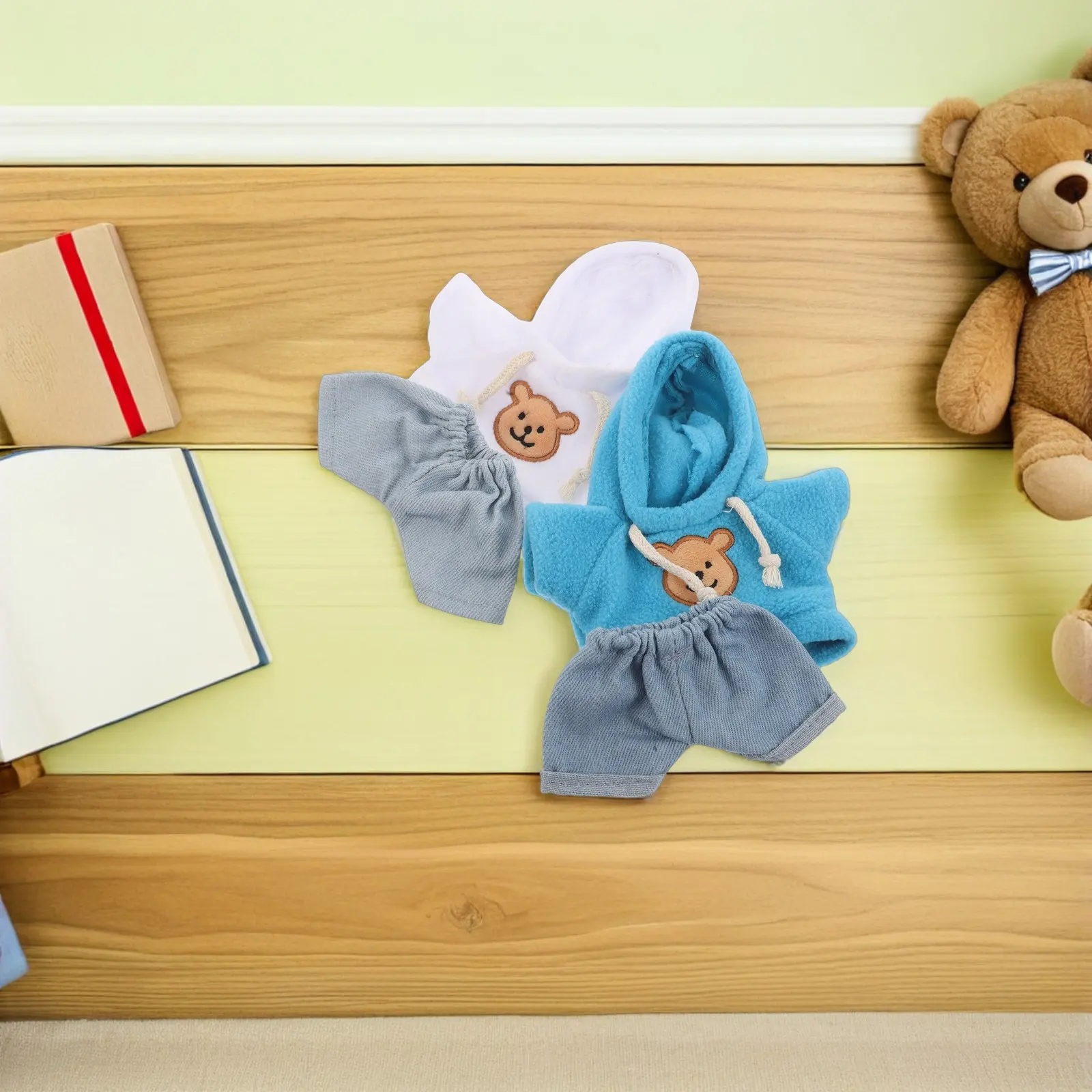 4Pcs Small Bear Clothes Hoodie Denim Pants Fit 20Cm 8Inch Stuffed Animal Clothes Cute Bear Costume Set Toy Clothing
