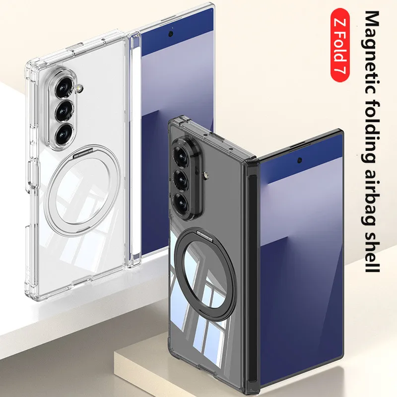 

360° Rotation Ring Holder Case For Samsung Galaxy Z Fold 7 Fold7 5G Transparent Back Cover