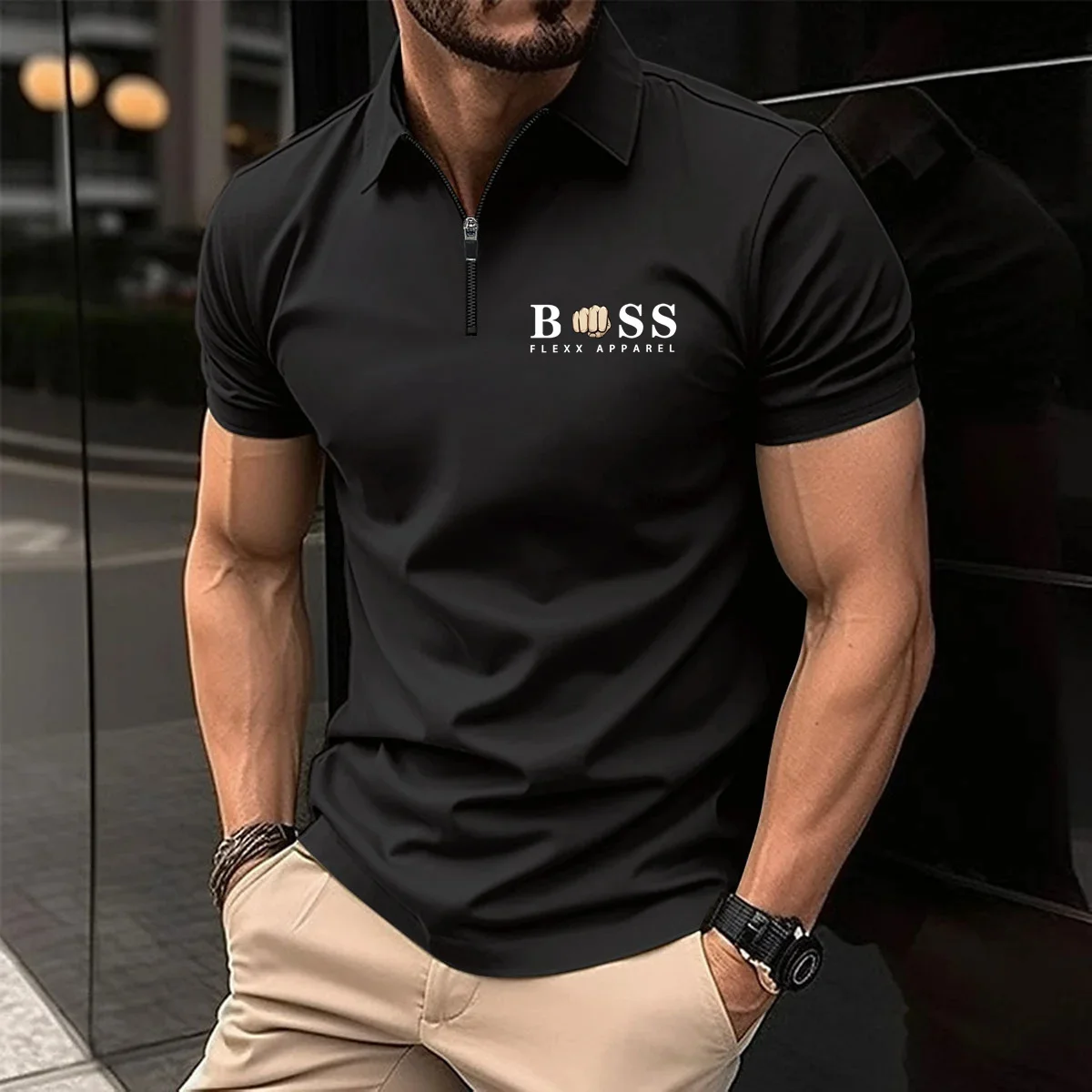 

Tiki Summer Men's Print Cool Light Breathable Outdoor Sports High-end Simple Solid Color Men's POLO Shirt