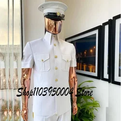 Trajes formales elegantes para hombres, abrigo, pantalón, diseño, cuello levantado, botones dorados, traje de boda, vestidos de fiesta para novio, 2024