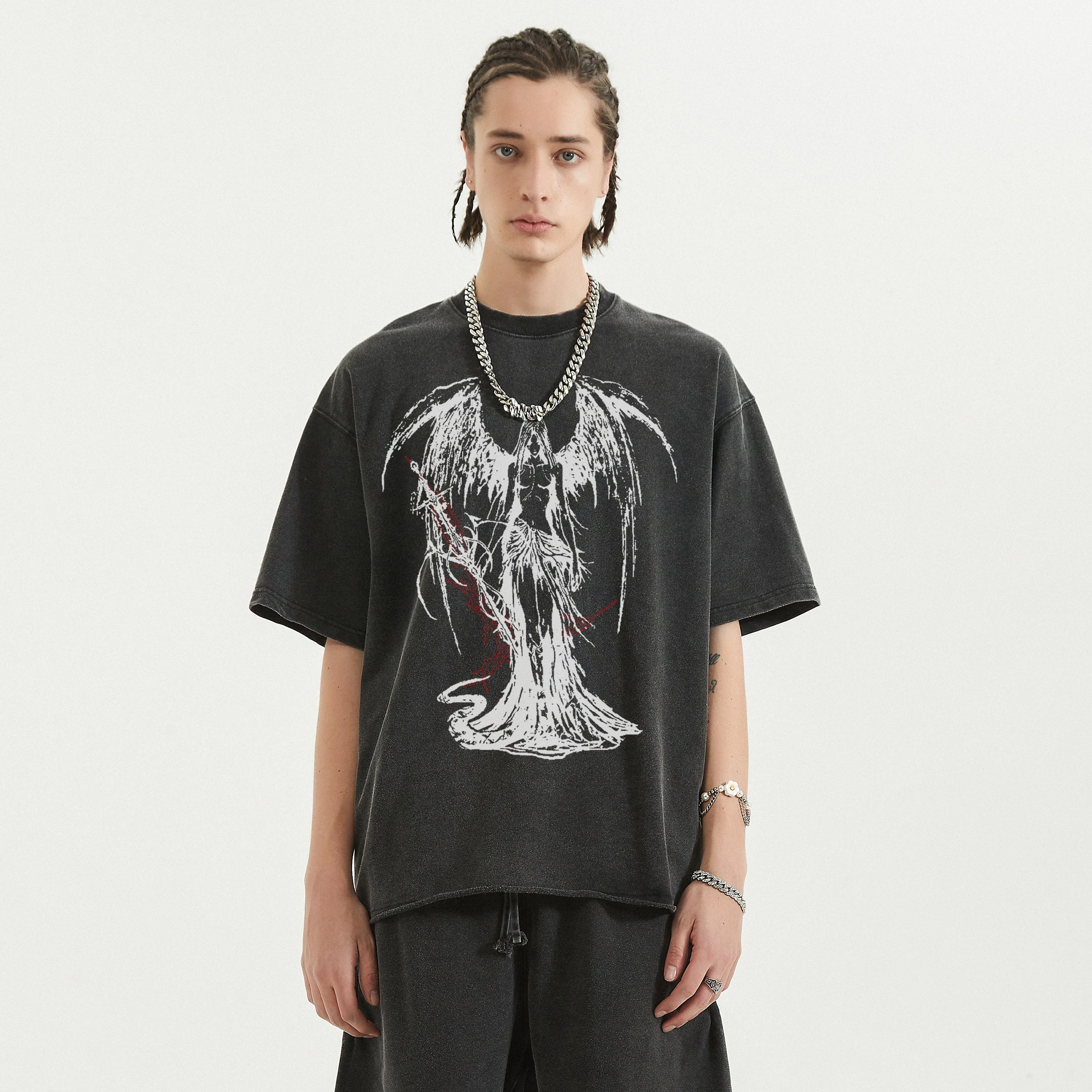 Fallen Angel Snake Sword Gothic Metal Graphic Tee Cotton Mens Womens T-Shirt Summer Streetwear