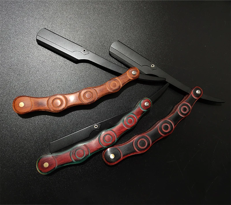 Деревянные лезвия для парикмахера из нержавеющей стали с прямыми краями, складной нож для бритья, инструмент для чистки волос и бороды