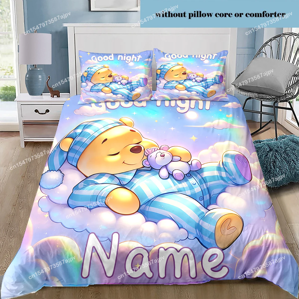 Personalized Duvet Custom Cute Winnie Bedding Set King Twin Double 3 Piece Polyester Duvet Cover Set Christmas Gift Decor-QIANG