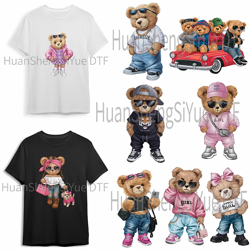 Cool Bear Too ตุ๊กตาหมีรีดผ้าสติกเกอร์เสื้อผ้า DTF แฟชั่นเสื้อยืด Hoodie DIY แจ็คเก็ต Patch Hot Paste กระดาษกันน้ํา