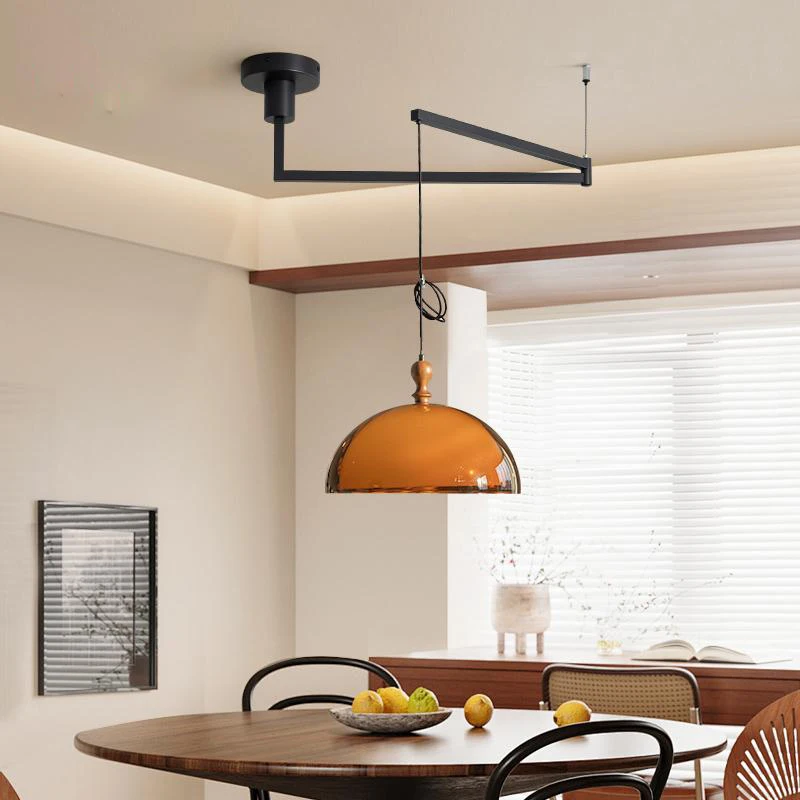 Vintage Brown Pendant Lamp Bauhaus Orange Pendant Light French Retro Dining Table Hanging Lamp Cafe LED Adjustable Chandelier