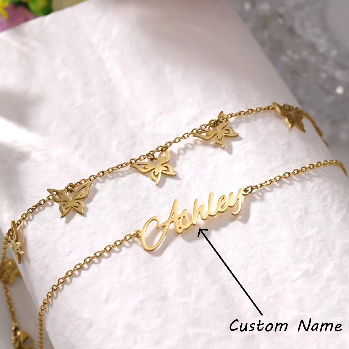 

Ножной браслет с индивидуальным именем и бабочкой, многослойные персонализированные украшения для женщин, модный нежный летний многослойный браслет для подружки невесты