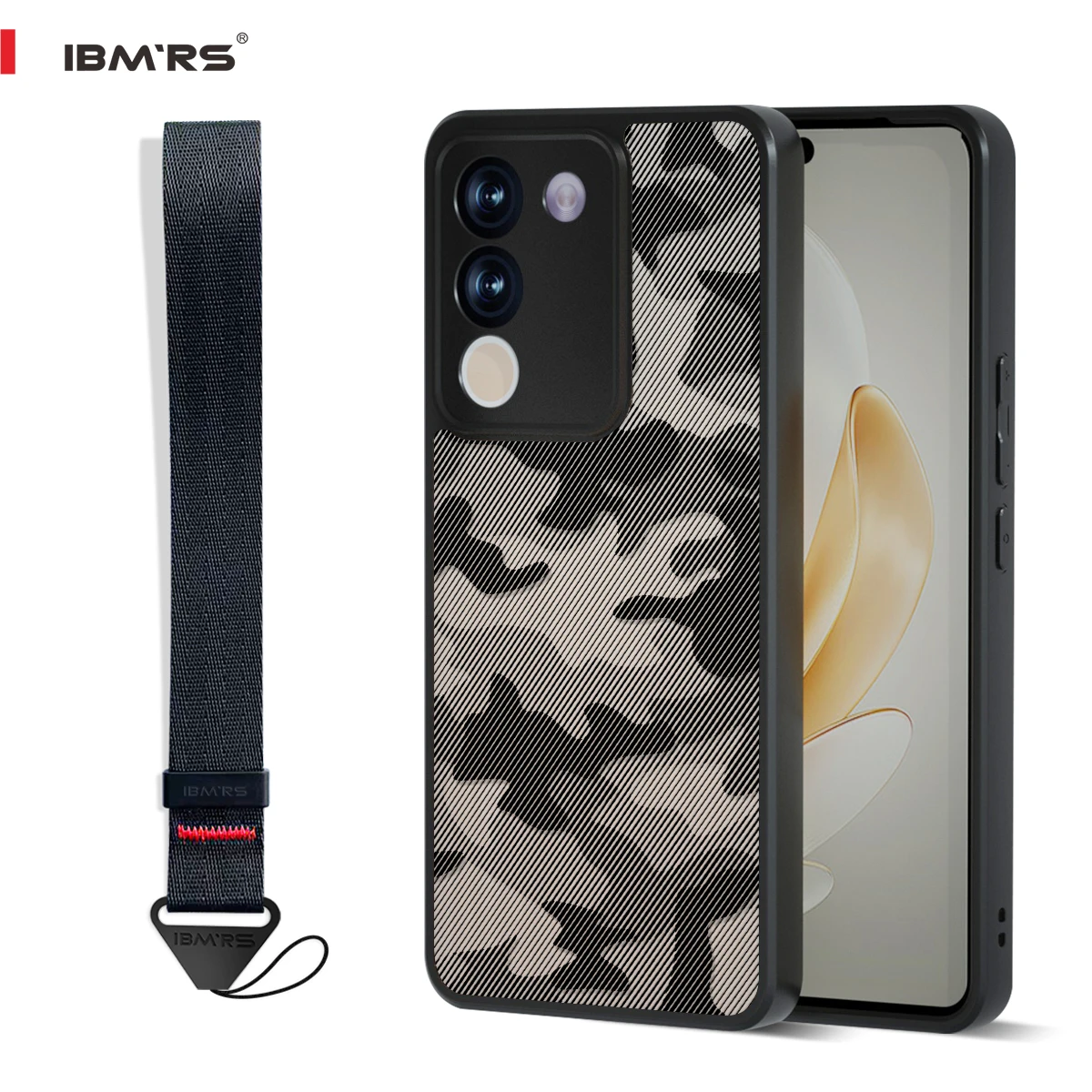 

Shockproof Anti-Fingerprint Case for Vivo V29E/Y200 5G, Military Camo TPU+PC Hard Back Cover with Wrist Strap Lanyard