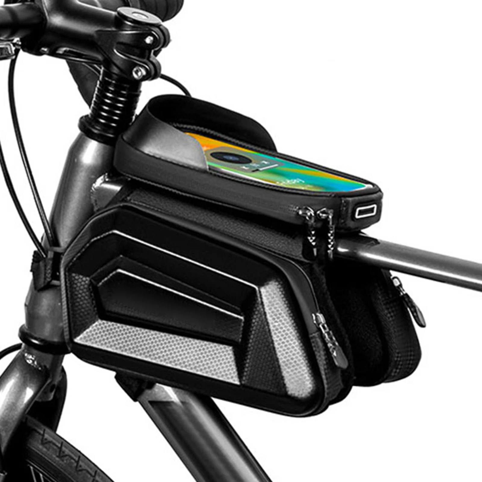 

Сумка на раму горного велосипеда Сумка на верхнюю трубку Велосипедная сумка из искусственной кожи ПВХ ЭВА Непромокаемая седельная сумка для езды Двойная сумка Велосипед с чувствительным сенсорным экраном