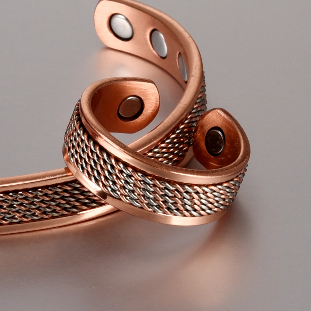 Vinterly Magnetringe aus reinem Kupfer, gedrehte Linien, breit, 8,4 mm, Gesundheits-Energie-Fingermanschette, verstellbarer Schmuck, hoher Magnet, größenverstellbar – Detail 5