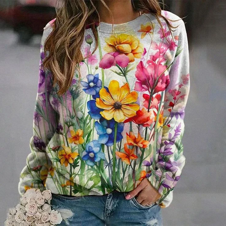 Autumn Flower Bird 3D Print Sweatshirts Women Casual Crew Neck Hoodies Raglan Sleeves Pullovers Y2k Harajuku Top Female Clothing